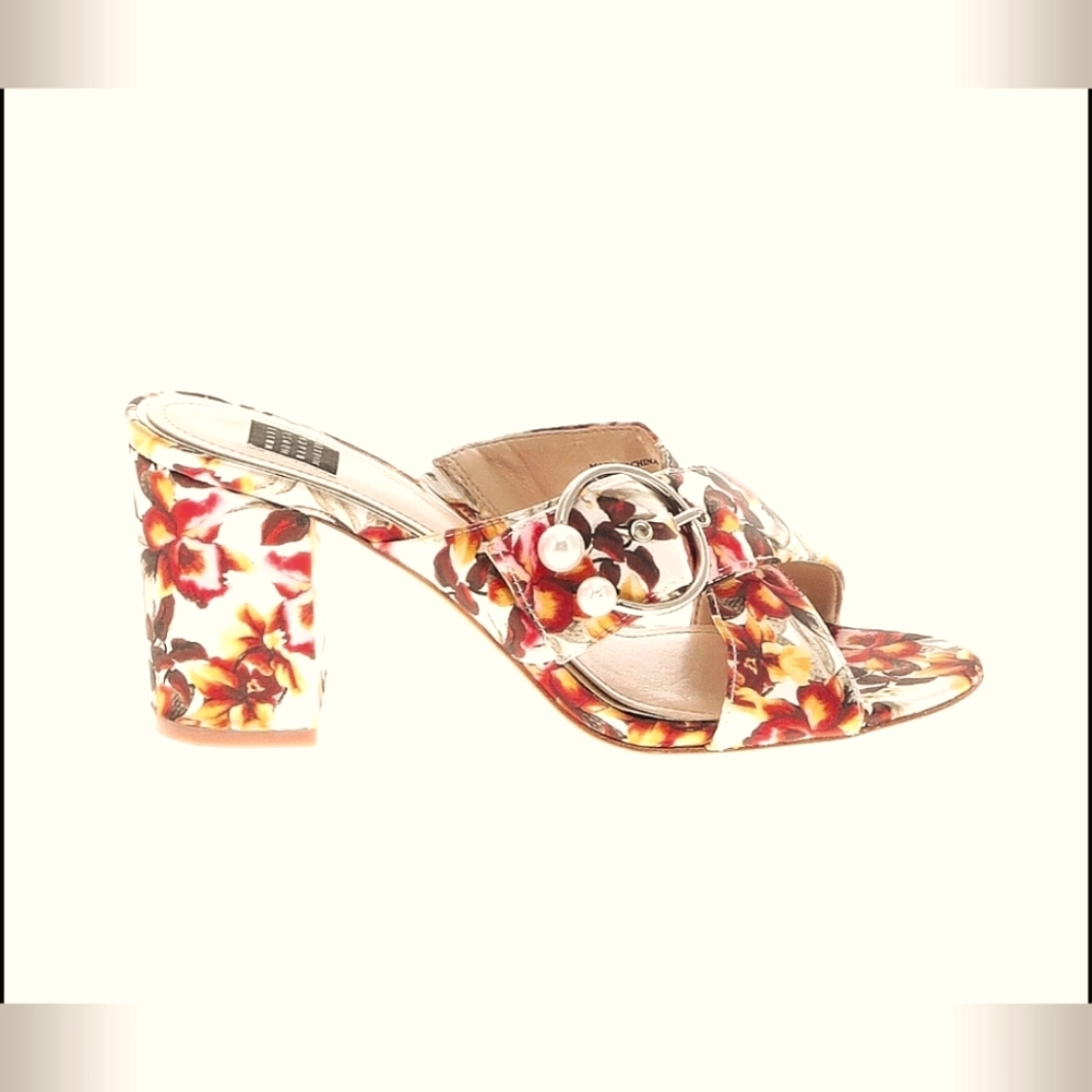 WHBM SILVY FLORAL BLOCK HEEL SANDAL SIZE 8
